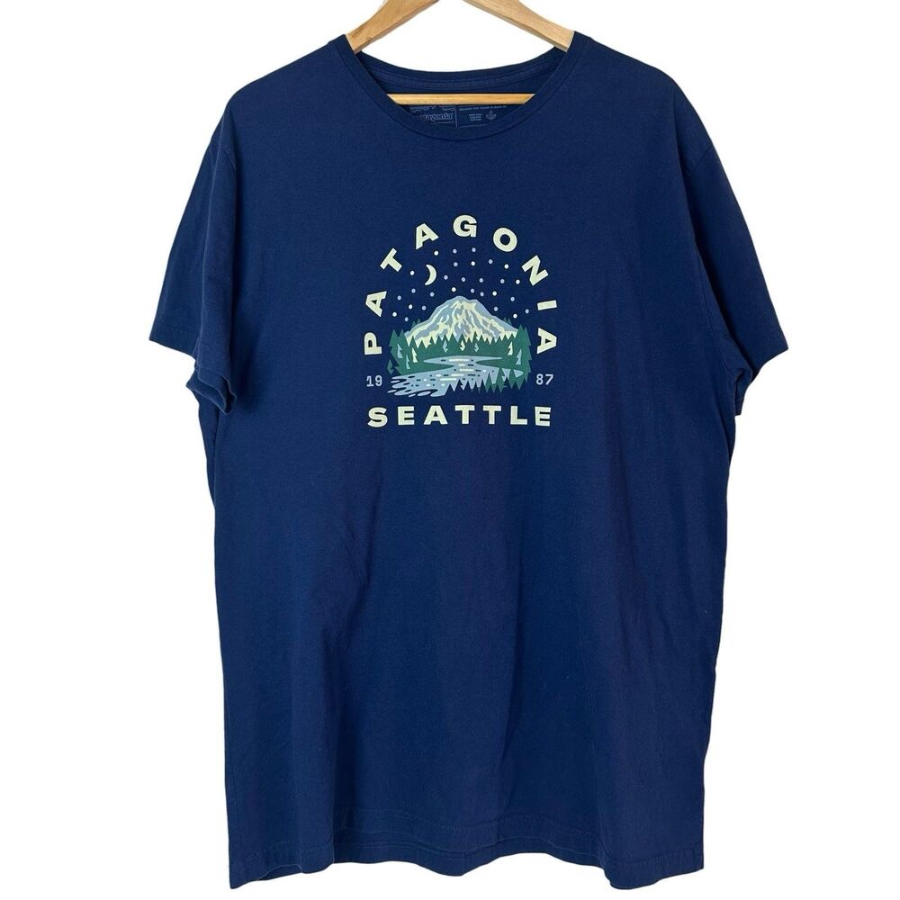 Patagonia Seattle Tshirt XXL Navy Blue Cotton Jersey Crew Neck Comfy